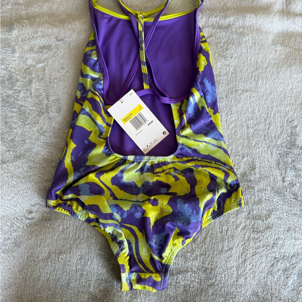 Nike Purple and Yellow One Piece Swimsuit with Geometric Print